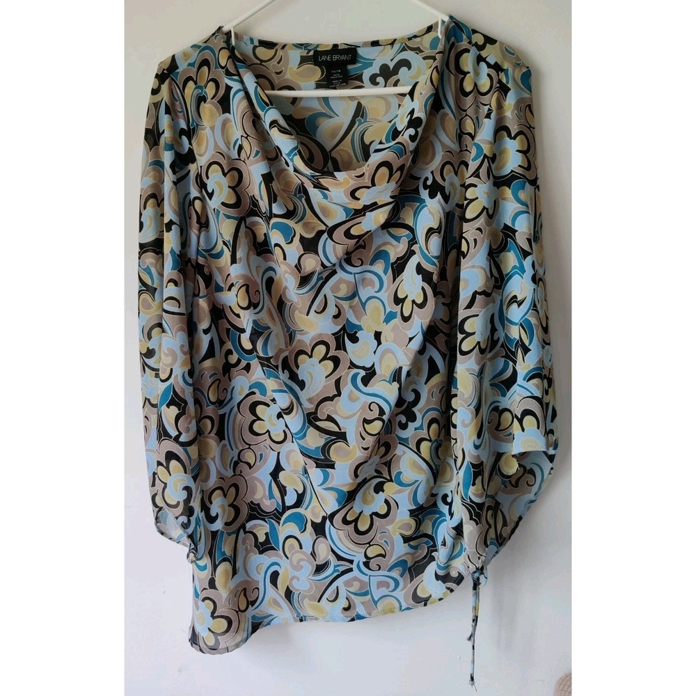 Lane Bryant‎ Women's 14/16 Abstract Floral 3/4 Sheer Split Sleeve Cinch Side
